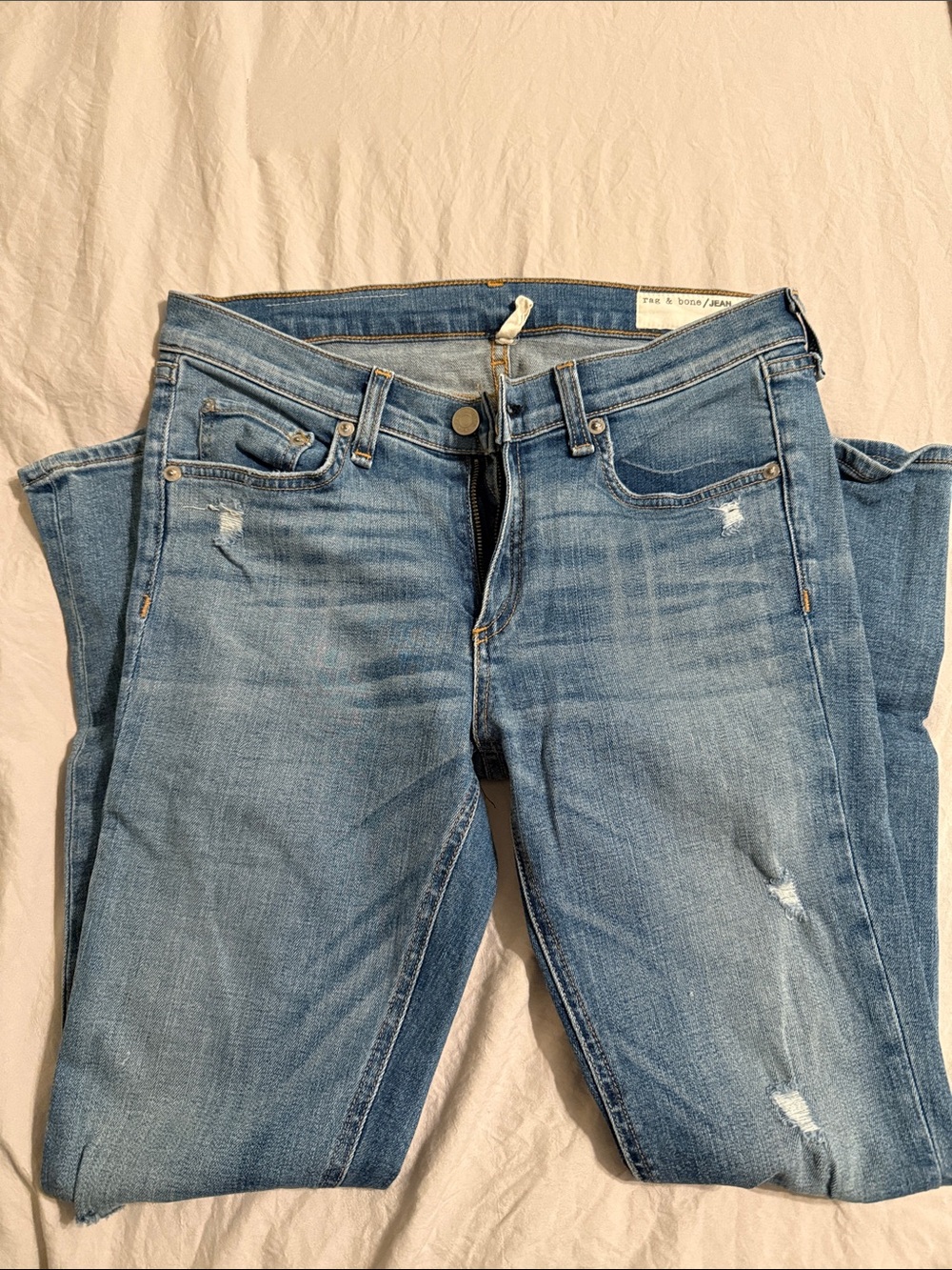 rag & bone Light Blue Zippered Capri Skinny Jeans with Subtle Distress